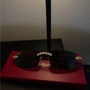 Cartier Black Lens Sunglasses with Gold & Crystal Details